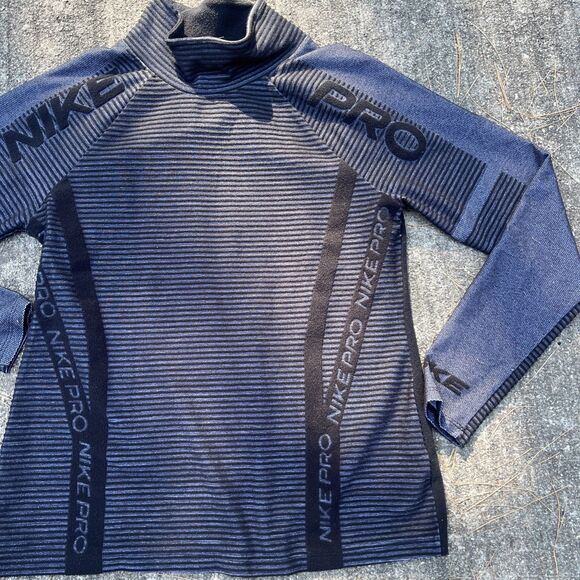 NIKE Pro Fit Hyperwarm Men's Pullover Shirt Ribbed Black/Purple Size Medium - Picture 4 of 14